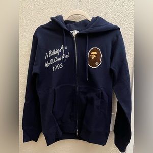 NWT BAPE A Bathing Ape “World Gone Mad” Zip Up Hoodie in Navy S